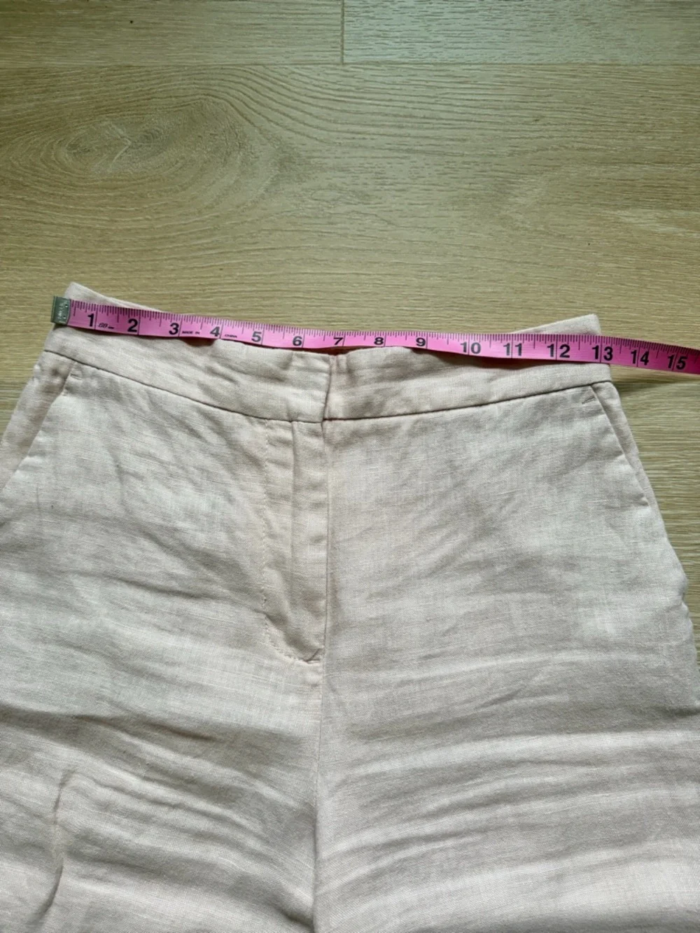 ZARA 100% Linen Straight Leg Pants Beige Pink High Waist S–XS - Picture 4 of 8